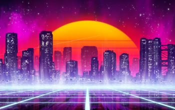 Wallpaper Futuristic City Building Retrowave Vaporwave Sci-Fi