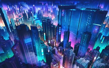 Wallpaper Futuristic City Buildings Cyberpunk Sci-Fi