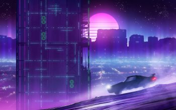 Wallpaper Futuristic Night City Car Sci-Fi