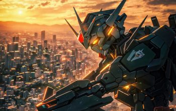 Wallpaper Gundam City Sunset