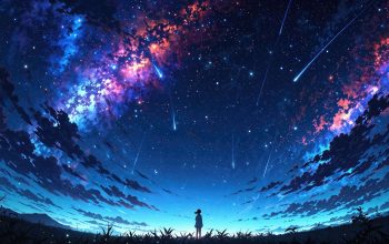 Wallpaper Milky Way Comet Anime Girl Alone Stars Night Sky Sunrise