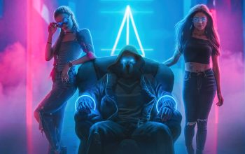 Wallpaper Neon Mask Club Girls Sci-Fi Digital Art