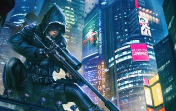 Wallpaper Night City Buildings Sci-Fi Cyberpunk Sniper Assassin