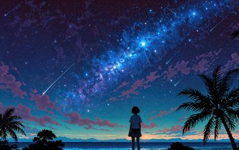 Wallpaper Night Sky Stars Alone Anime Girl Milky Way