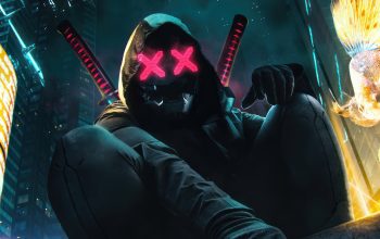 Wallpaper Ninja Cyberpunk Katana Mask