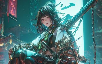 Wallpaper Samurai Anime Girl Katana Sci-Fi