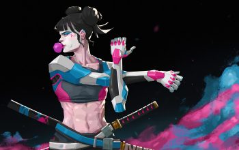 Wallpaper Samurai Girl Cyberpunk Sci-Fi