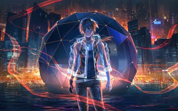 Wallpaper Sci-Fi Anime Boy City Art