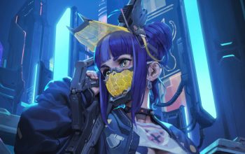 Wallpaper Sci-Fi Anime Girl Mask Gun