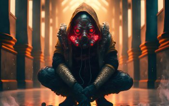 Wallpaper Sci-Fi Assassin Gas Mask AI Art