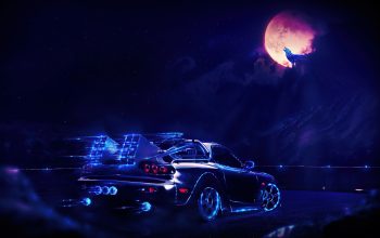 Wallpaper Sci-Fi Car Night Wolf Moon Digital Art