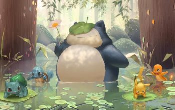 Wallpaper Snorlax, Pikachu, Charmander, Squirtle, Bulbasaur