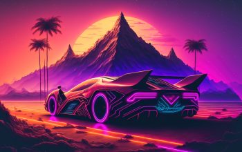 Wallpaper Sports Car Futuristic Mountain Sunset Scenery