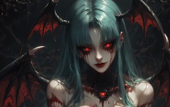 Wallpaper Succubus Demon Anime Girl Red Eyes