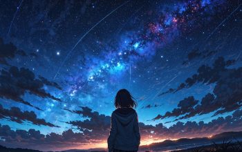 Wallpaper Sunset Sky Stars Anime Girl