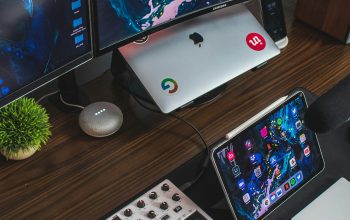 Wallpaper Turned-On White Tablet Computer with Apple Magic Keyboard and Akai MIDI Controller