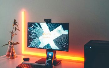 Wallpaper Turned-On Flat Screen Computer Monitor