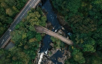 Wallpaper Aerial Photography of Gray Concrete Bridge