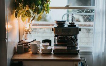 Wallpaper Black and Silver Coffee Maker on Brown Wooden Table