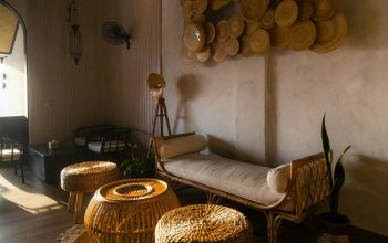 Wallpaper Brown Woven Round Table with Chairs