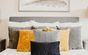 Wallpaper Black and White Throw Pillows on White Bed