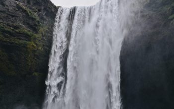 Wallpaper Waterfalls on Green and Brown Mountain