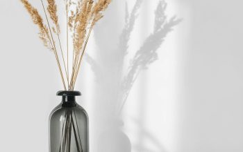 Wallpaper A Black Vase with Some Dry Grass in It