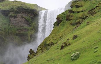 Wallpaper Waterfalls on Green Grass Field During Daytime