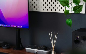 Wallpaper A Desk with a Computer and a Plant