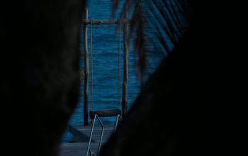 Wallpaper A Person Standing on a Dock with a Surfboard