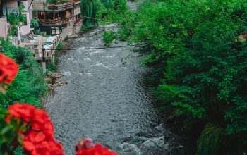 Wallpaper A River Running Through a Lush Green Hillside