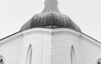 Wallpaper A Black and White Church Steeple