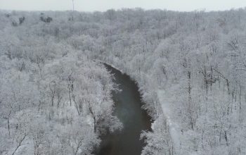 Wallpaper A River Running Through a Snow Covered Forest